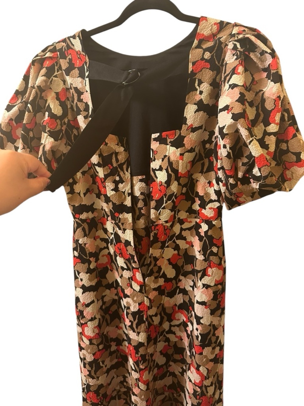 Ted Baker Black Floral Puff-Sleeve Midi Dress with Blush Accents size 2(us6) - Picture 8 of 16